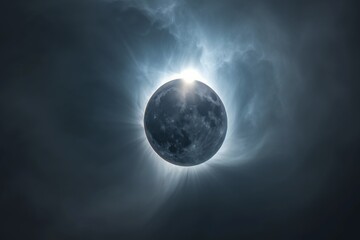 Fototapeta na wymiar Glowing cosmic ring during solar eclipse in the dark