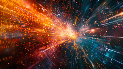 Fototapeta premium Colorful light waves with particles and futuristic spectrum in space