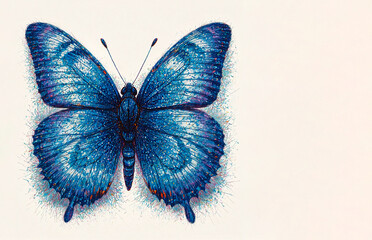 beautiful colorful butterfly drawn with pencils on a white background