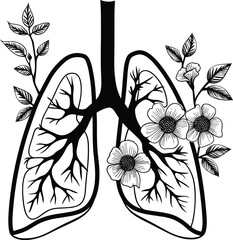 Human lung with floral, vector illustration.