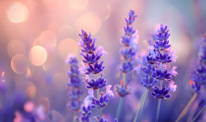 Lavender flowers closeup, macro shot with blurred background , Generative AI 