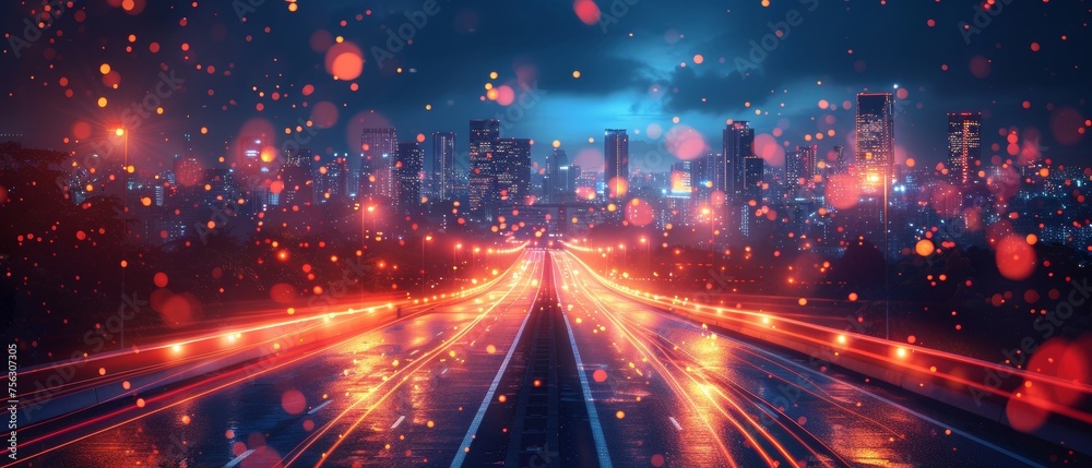 Poster The concept of smart cities and abstract polygon patterns connected by speed lines, in accordance with big data connectivity technology.