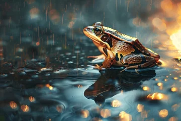 Fotobehang a frog in the rain © Mariana