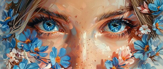 Flowers, eyes, flowers, abstract, texture, watercolor