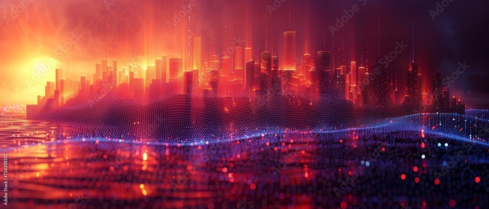 Leinwandbilder the idea of smart city and abstract dotted points connected by gradient lines and aesthetic intricat