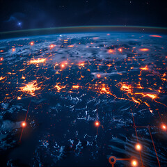 top view of glob's glow of 5 g data 

 - obrazy, fototapety, plakaty