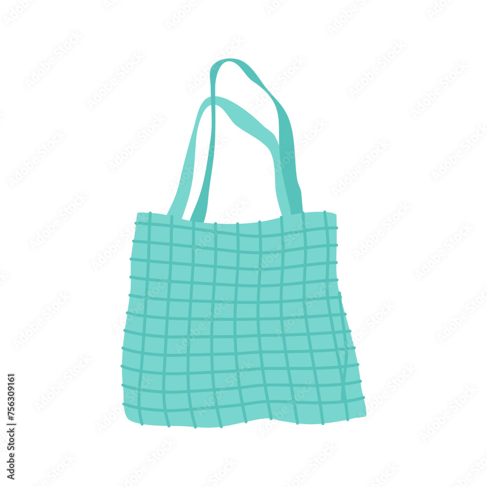 Poster Cartoon Clothe Female Green Bag Concept Flat Design Style Isolated on a White Background. Vector illustration