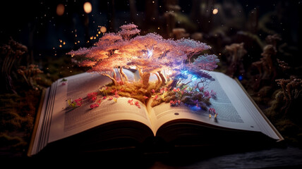 Obraz premium A magical book with amazing stories. Presenting a world of imagination miracle and the fascination within the pages of a book