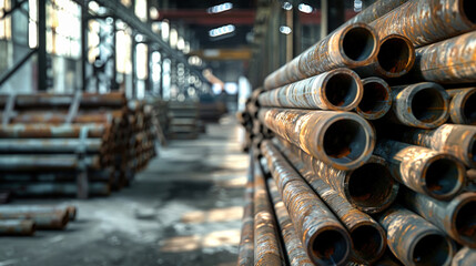Large Stack of Pipes in Warehouse