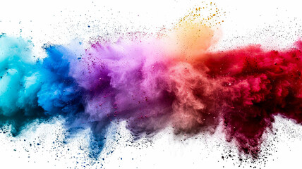 Multicolored explosion of rainbow powder paint isolated on white background. - 756309533