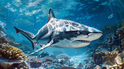 Naklejka premium Shark Swimming in the Ocean