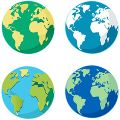Flat earth globes illustration set