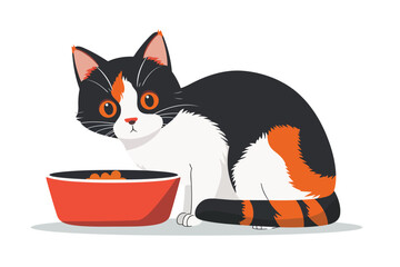 cat with bowl of food isolated vector style - obrazy, fototapety, plakaty