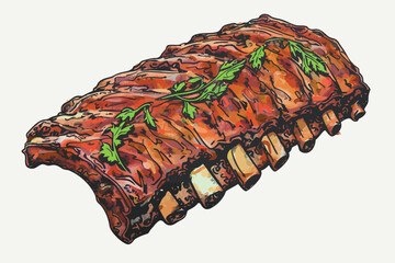 grilled pork ribs isolated vector style