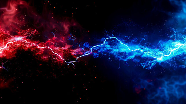 red and blue thunder in the dark cloud.