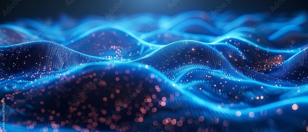 Aufkleber Dark blue abstract cyberspace background with an abstract wave shape over a low-polygonal triangular background.