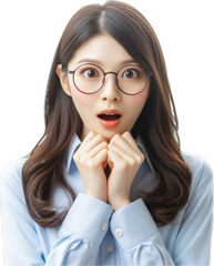 驚いたメガネの女性