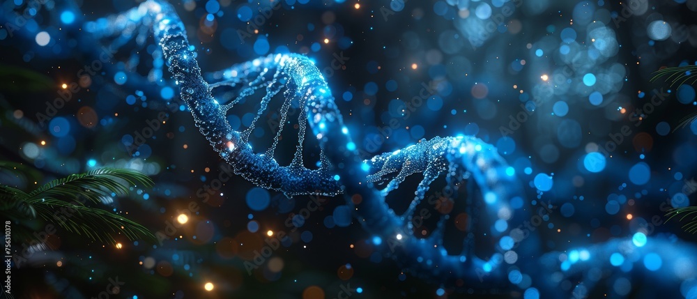 Poster Digital abstract background with dark and blue colors. Big data digital code, data communication and transfer of DNA biology. Futuristic information technology concept.