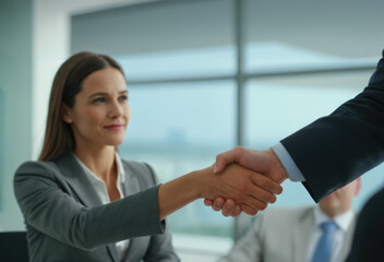 Businesswoman in the office shaking hands