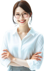 笑顔のメガネの女性