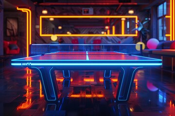 Obraz premium Neon Ping Pong Table A Glowing Game Night Experience Generative AI