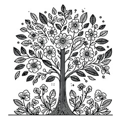 Flower Tree Line Art Bundle
