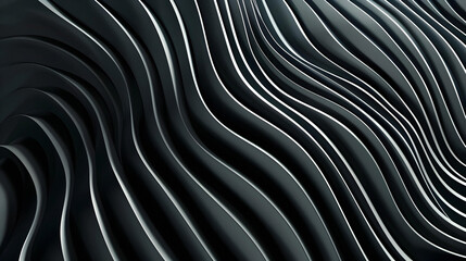 Abstract background with black wavy lines 3D. Copy space.
