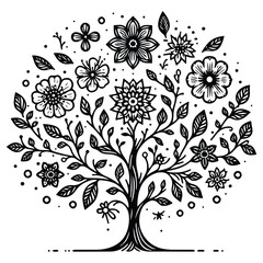 Flower Tree Line Art Bundle