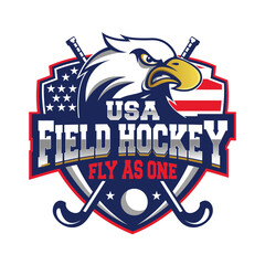 Field hockey logo and badge. Field hockey vector illustration. Field hockey logo with eagle and american flag Elements