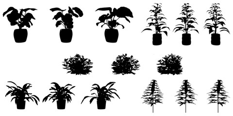 Set Of Silhouette Plant - Flowers and Leaves Silhouette Vector EPS10