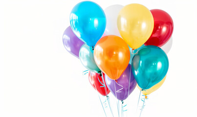 children's party airy colorful bright happy birthday balloons close-up on white background