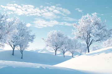 a group of trees in snow
