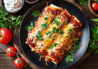 Cheesy Chicken Enchilada with a Side of Fresh Tomatoes Generative AI