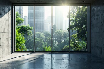 Sunlit Skyscraper View A Glimpse of Urban Life Through a Glass Wall Generative AI