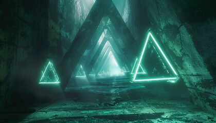 Neon Triangle Tunnel A Futuristic, Illuminated Pathway Generative AI