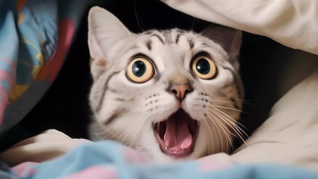 surprised cat make big eyes. American shorthair surprised cat or kitten funny face big eyes, cute, domestic, kitten, feline, Emotional surprised, kitty, wow.