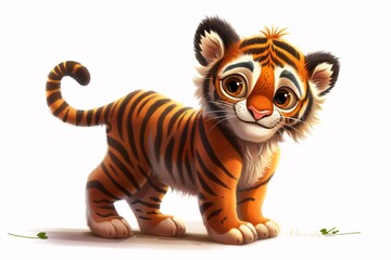 Cute Tiger Cub with Big Eyes Generative AI