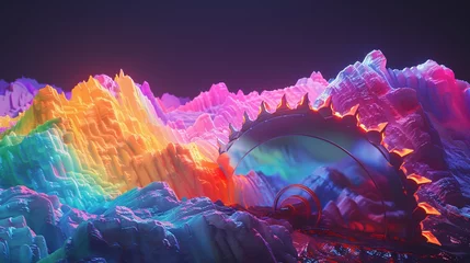 Fotobehang Glowing Mountain Range A Neon-Lit Spectacle Generative AI © Bipul Kumar