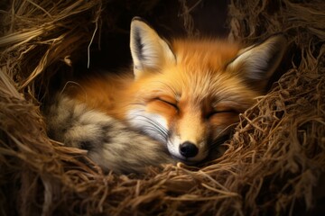 Fototapeta premium Elusive Sleeping wild fox. Canine carnivore. Generate Ai