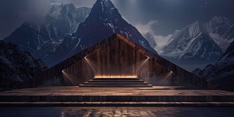 Awesome Wooden Roof Structure with Lighting Effects for Monthly Events Generative AI