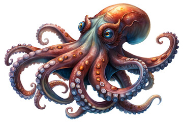 octopus on a transparent background - obrazy, fototapety, plakaty