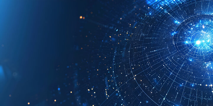 Adventure awaits around every corner, Circular Blue technology background and abstract digital tech copy space