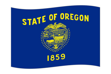 Waving flag of the Oregon state. Vector illustration.