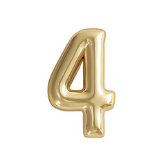 3d Royal Gold number "4" letter floating over a white background PNG