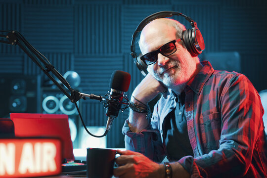 Professional radio host in the studio