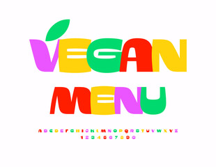 Vector trendy concept Vegan Menu. Modern Bright Font. Stylish Alphabet Letters and Numbers set.