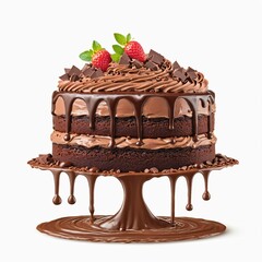 Tasty chocolate cake isolated on white