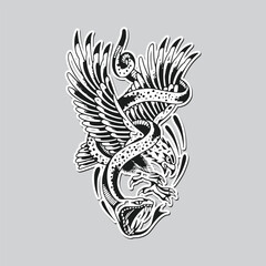 Eagle and Snake tattoo vector design
