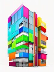 Modern building bright colors isolated on white background