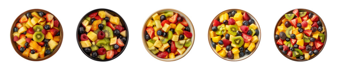Collection of mixed fruit salad isolated on a transparent background, PNG, top view